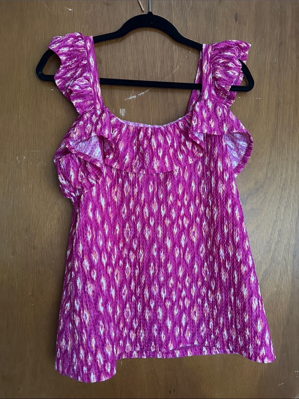LOFT Pink Patterned Ruffle Strap Tank Blouse